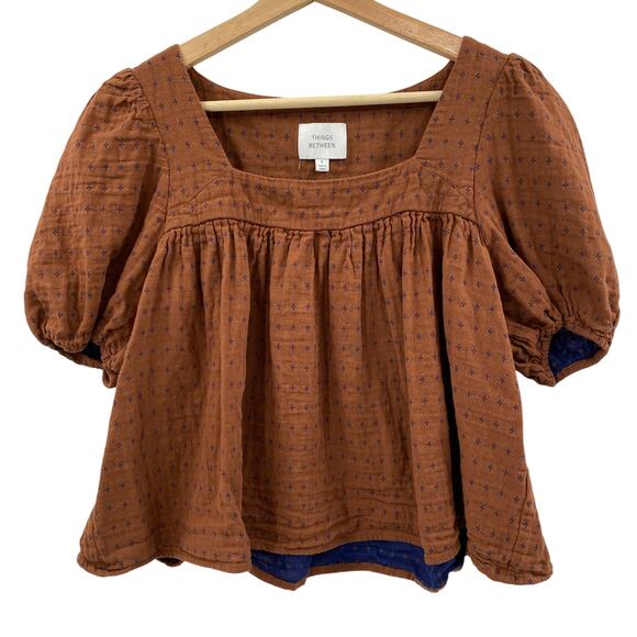 things between orange puff sleeve square neck blouse - Picture 1 of 4